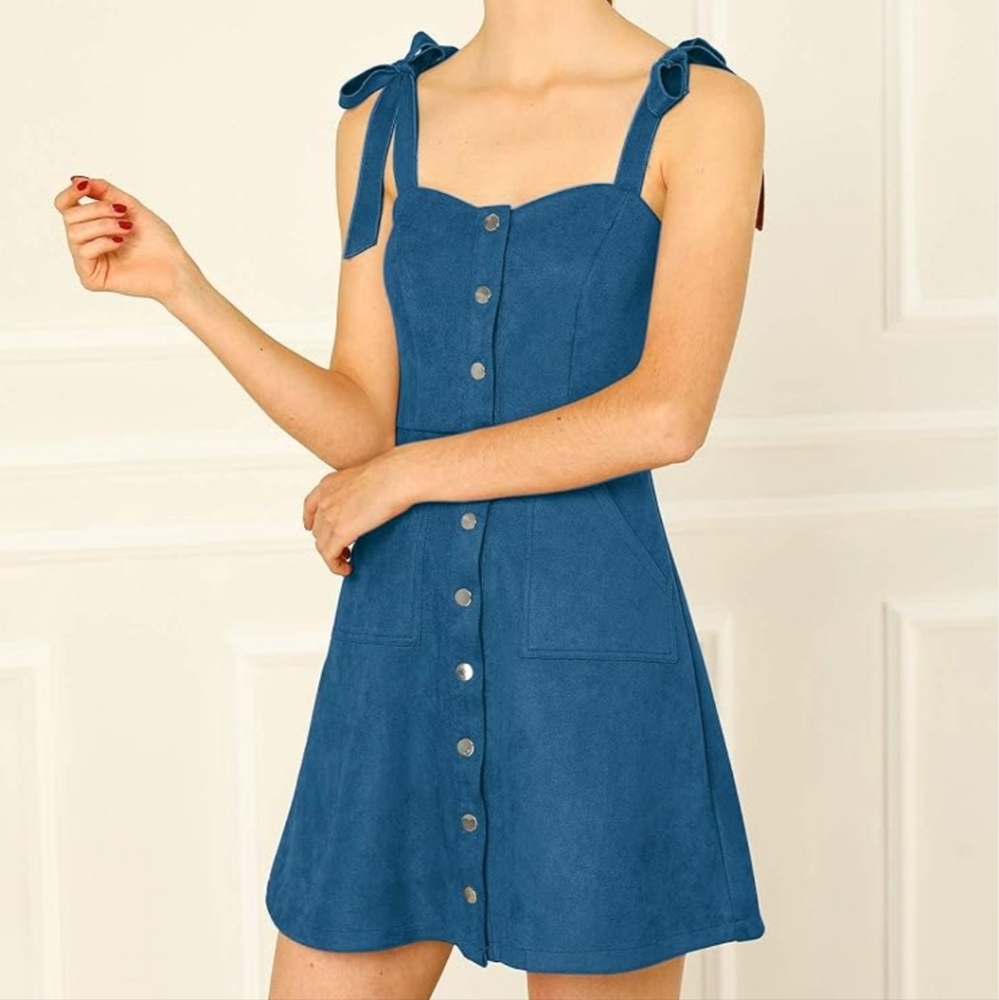 NWT Blue Suede Button-Down Dress